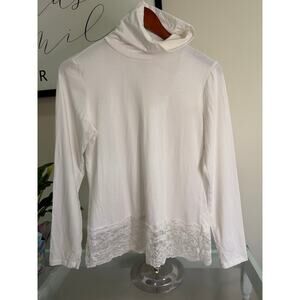 Sundance White Long Sleeve Turtleneck with Lace Hem - Size M